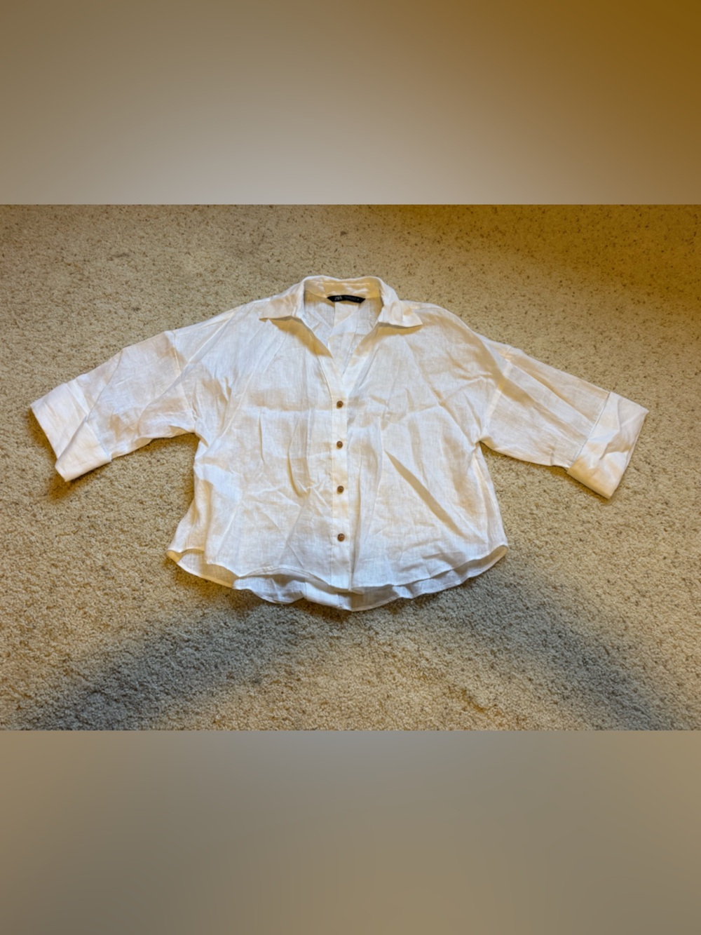 Zara White Button-Front Linen Shirt